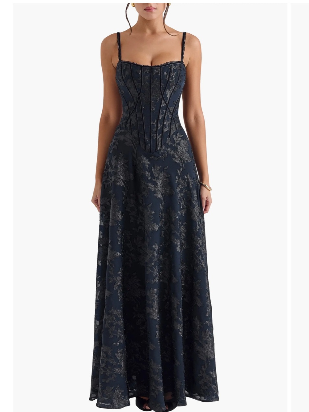 House of CB Navy Esme Fil Coupé Gown Corset Maxi Gown